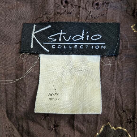 K Studio Co Vintage 90s Cottage Western Prairie Brown Embroidered Midi Dress L - Picture 9 of 12